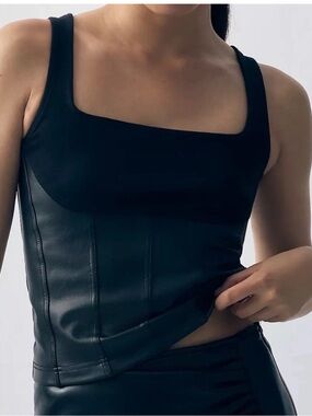 Anthropologie black Faux Leather Tank Top SZ XXS